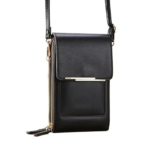 ZWCSHUU Handtasche for Damen, weiches Leder, kleine Geldbörse, Touchscreen-Handy-Geldbörse, Umhängetasche Leder Umhngetasche Handy(Black) von ZWCSHUU