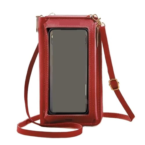 ZWCSHUU Touchscreen-Telefontasche Umhängetaschen Frauen Multifunktionale Schulter Geldbörse Mini Damen Tasche Mobile Geldbörse Kartenhalter Leder Umhngetasche Handy(Red) von ZWCSHUU