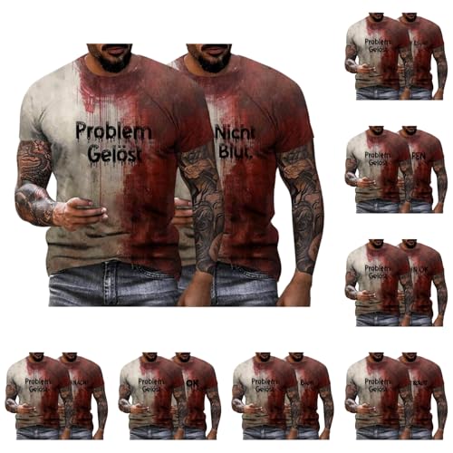 2er Pack Problem Gelöst Halloween T-Shirt Herren Casual Rundhalsausschnitt Blutspritzer Muster Oberteile Hemd Entsetzen Blutig Bedruckt Kurzarm Top Übergröße von ZWDC