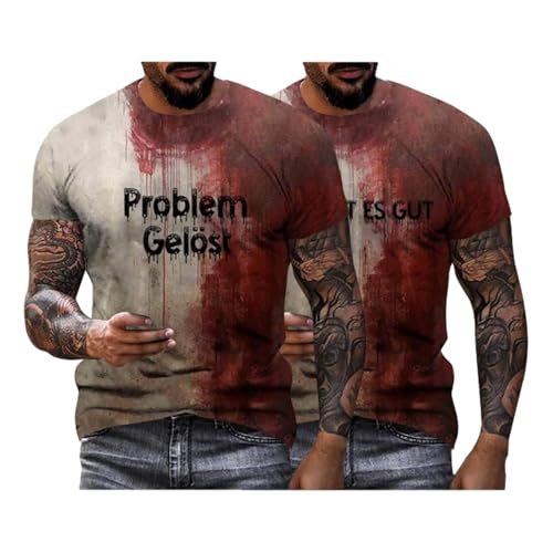 2er Pack Problem Gelöst Halloween T-Shirt Herren Casual Rundhalsausschnitt Blutspritzer Muster Oberteile Hemd Entsetzen Blutig Bedruckt Kurzarm Top Übergröße von ZWDC
