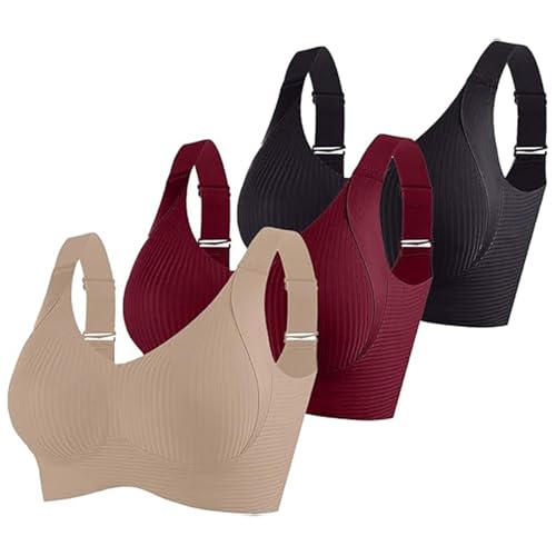 3er Pack Damen Push Up BH ohne Bügel aus Baumwolle Sexy und Bequem mit Starkem Halt für Große Brüste Verstellbarer Bra Set in Klassischem Design von ZWDC