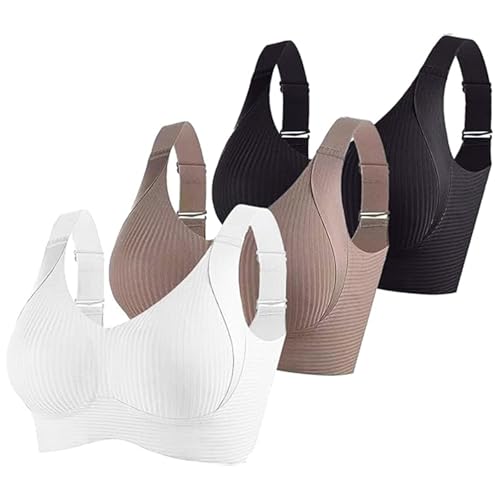 3er Pack Damen Push Up BH ohne Bügel aus Baumwolle Sexy und Bequem mit Starkem Halt für Große Brüste Verstellbarer Bra Set in Klassischem Design von ZWDC