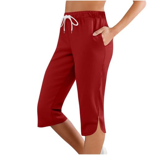 Caprihose für Damen 2025 Summer Casual Loose Comfy Workout Crop Pants gerades Bein Jogginghose mit Taschen Sporthose mit Kordelzug und Taillenbund Freizeithose für Fitnessstudio von ZWDC
