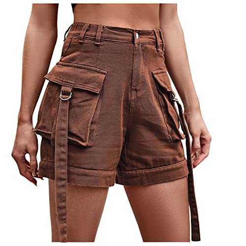 Damen Shorts Jeans Sexy Casual Einfarbig Kurze Sommerhose Mit Taschen Elegante Hose Stretch Boyfriend Pants Mode Bermuda Übergröße Hot Pants Strandshorts Teenager Mädchen Kleidung, Braun, Xx-Large von ZWDC