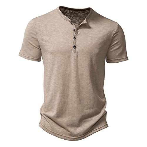 Herren Hemd Henley Shirt Kurzarm Männer Freizeithemd Vintage Casual Leicht Baumwolle Slim Fit V Ausschnitt T-Shirt Sommer Oberteile Einfarbig Mode Basic Herren Slim Fit Tshirt von ZWDC