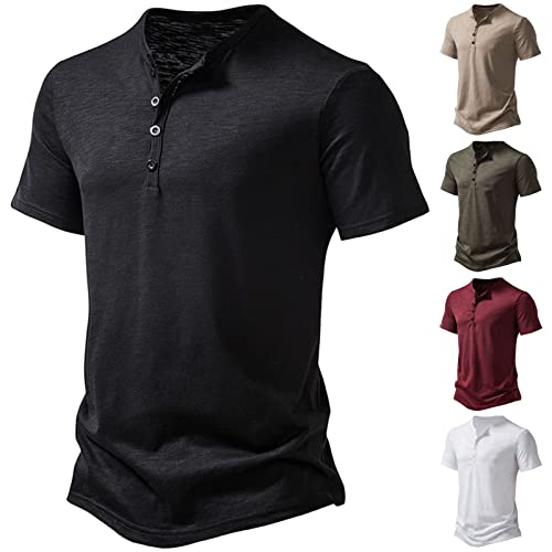 Herren Hemd Henley Shirt Kurzarm Männer Freizeithemd Vintage Casual Leicht Baumwolle Slim Fit V Ausschnitt T-Shirt Sommer Oberteile Einfarbig Mode Basic Herren Slim Fit Tshirt von ZWDC