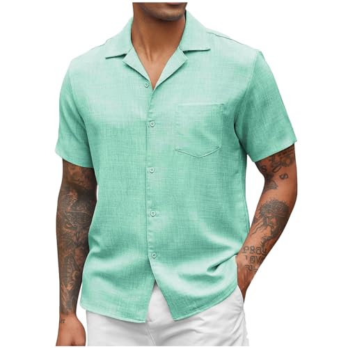 Herren Hemd Kurzarm Bügelfrei Casual Button Down Freizeithemden mit Tasche Textured Casual Shirt Regular Fit Fischgrätmuster Hemden elastisches Y2k Sommerhemd von ZWDC