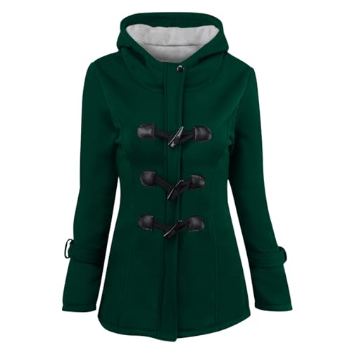 Plüsch Jacken Für Damen Mantel Solid Trenchcoat Kapuzenjacke Hornknöpfe Winter Parka Wollmäntel Winterjacke Fleece Hoodie Coat Pullover Kapuzen Wintermantel von ZWDC