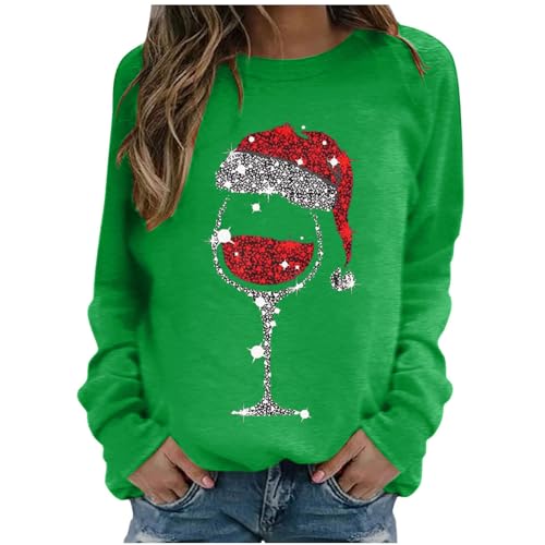 Weihnachtspullover Damen Merry Christmas Sweatshirt Lustig Rotwein Glas Druck Sweatshirt Weihnachtspulli Teenager Mädchen Rundhals Schön Weihnachts Sweatshirt Ugly Winter Weihnachtspulli von ZWDC