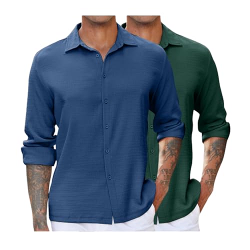 ZWDC 2er Pack Herren Business Casual Hemd Kurzarm Leinenshirt Texturiert Plissiert Einfarbig Revers Button Down Freizeithemd Businesshemd Sommer Regular Fit Bluse Langarm Revers Top ZWDC 2er Pack Herren Business Casual Hemd Kurzarm Leinenshirt Texturiert Plissiert Einfarbig Revers Button Down Freizeithemd Businesshemd Sommer Regular Fit Bluse Langarm Revers Top von ZWDC