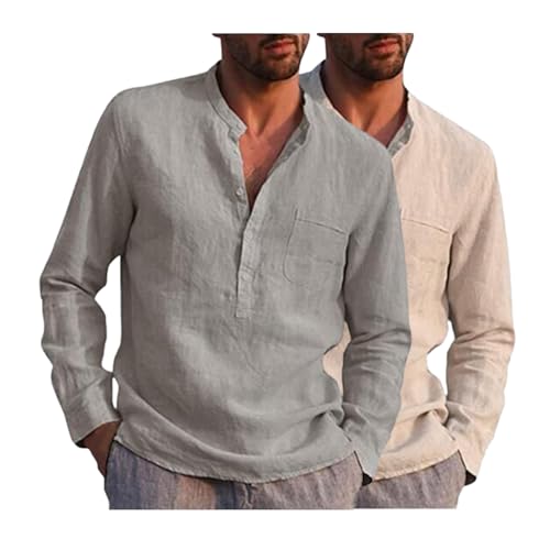ZWDC 2er Pack Herren Stehkragen Unifarben Knopftasche Langarm Stehkragen Hemd Leinenshirt Einfarbig Revers Button Down Freizeithemd Businesshemd Sommer Regular Fit Bluse ZWDC 2er Pack Herren Stehkragen Unifarben Knopftasche Langarm Stehkragen Hemd Leinenshirt Einfarbig Revers Button Down Freizeithemd Businesshemd Sommer Regular Fit Bluse von ZWDC