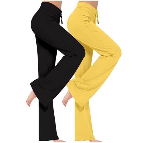 ZWDC 2er Pack Yogahose Damen Schlaghose Baumwolle Activewear Hosen High Waist Yoga Pants Bootcut Jeans Stretch Flared Stoffhose Flare Leggings Haushose Weites Bein Jazzpants Lang von ZWDC