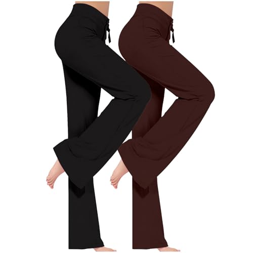 ZWDC 2er Pack Yogahose Damen Schlaghose Baumwolle Activewear Hosen High Waist Yoga Pants Bootcut Jeans Stretch Flared Stoffhose Flare Leggings Haushose Weites Bein Jazzpants Lang von ZWDC