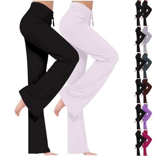 ZWDC 2er Pack Yogahose Damen Schlaghose Baumwolle Activewear Hosen High Waist Yoga Pants Bootcut Jeans Stretch Flared Stoffhose Flare Leggings Haushose Weites Bein Jazzpants Lang von ZWDC