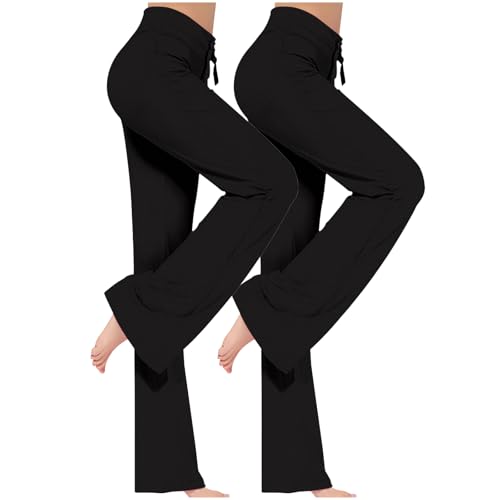 ZWDC 2er Pack Yogahose Damen Schlaghose Baumwolle Activewear Hosen High Waist Yoga Pants Bootcut Jeans Stretch Flared Stoffhose Flare Leggings Haushose Weites Bein Jazzpants Lang von ZWDC