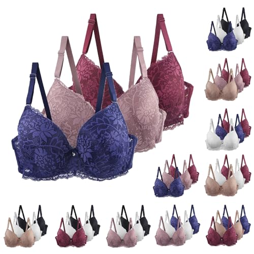 ZWDC 3er Pack BH Damen Ohne Buegel Vollschalen Bequem Guter Halt Große Brüste Wirefree Bra Super Push Up BH Gegen Hängebrust Brüste Klassische BHS Minimizer Bra Für Alltag von ZWDC