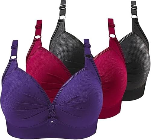 ZWDC 3er Pack BHS Damen Ohne Buegel Vollschalen Bequem Guter Halt Große Brüste Wirefree Super Push Up BH Gegen Hängebrust Brüste Klassische-BH Minimizer Bra von ZWDC