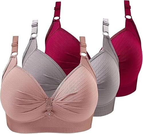 ZWDC 3er Pack BHS Damen Ohne Buegel Vollschalen Bequem Guter Halt Große Brüste Wirefree Super Push Up BH Gegen Hängebrust Brüste Klassische-BH Minimizer Bra von ZWDC