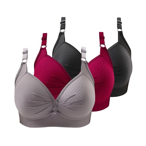 ZWDC 3er Pack BH Damen Ohne Buegel Vollschalen Bequem Guter Halt Große Brüste Wirefree Bra Super Push Up BH Gegen Hängebrust Brüste Klassische BHS Minimizer Bra von ZWDC