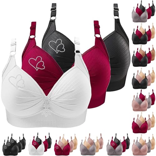 ZWDC 3er Pack BHS Damen Ohne Buegel Vollschalen Bequem Guter Halt Große Brüste Wirefree Super Push Up BH Gegen Hängebrust Brüste Klassische-BH Minimizer Bra von ZWDC