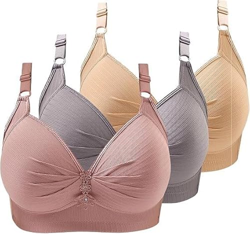 ZWDC 3er Pack BHS Damen Ohne Buegel Vollschalen Bequem Guter Halt Große Brüste Wirefree Super Push Up BH Gegen Hängebrust Brüste Klassische-BH Minimizer Bra von ZWDC