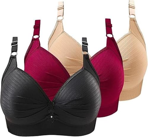 ZWDC 3er Pack BHS Damen Ohne Buegel Vollschalen Bequem Guter Halt Große Brüste Wirefree Super Push Up BH Gegen Hängebrust Brüste Klassische-BH Minimizer Bra von ZWDC