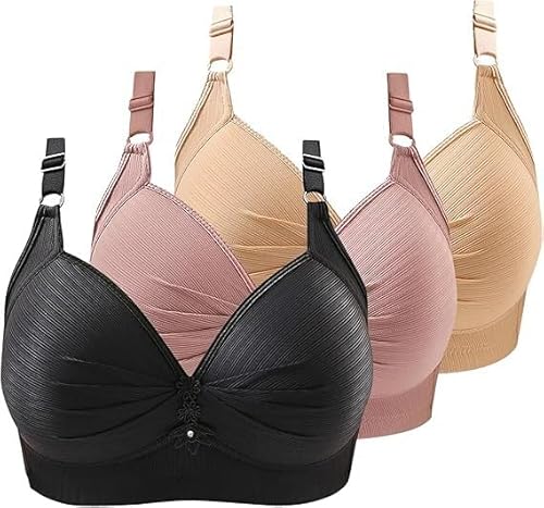 ZWDC 3er Pack BHS Damen Ohne Buegel Vollschalen Bequem Guter Halt Große Brüste Wirefree Super Push Up BH Gegen Hängebrust Brüste Klassische-BH Minimizer Bra von ZWDC