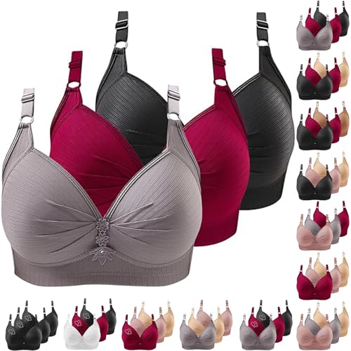 ZWDC 3er Pack BHS Damen Ohne Buegel Vollschalen Bequem Guter Halt Große Brüste Wirefree Super Push Up BH Gegen Hängebrust Brüste Klassische-BH Minimizer Bra von ZWDC