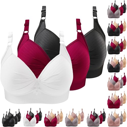 ZWDC 3er Pack BHS Damen Ohne Buegel Vollschalen Bequem Guter Halt Große Brüste Wirefree Super Push Up BH Gegen Hängebrust Brüste Klassische-BH Minimizer Bra von ZWDC