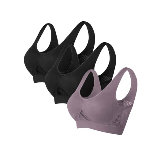 ZWDC 3er Pack Womens Strech Ohne Buegel Push up Yoga Sports BH Bra Top Set Fuer Fitnesstraining Polsterung Damen Seamless Sport BH mit Merfarben Wohlfühl-BH von ZWDC