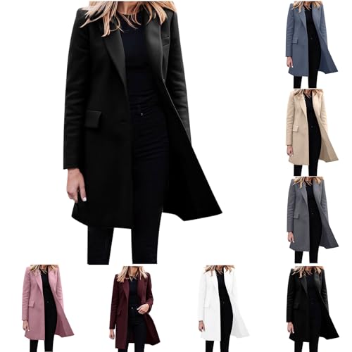 ZWDC Angebote des Tages Heute Damen,Damen Elegant Langarm Blazer Sakko Übergangsjacke Single Breasted Einfarbig Slim Fit Revers Geschäft Büro Jacke Kurz Mantel Anzüge Bolero mit Tasche XS-4XL von ZWDC