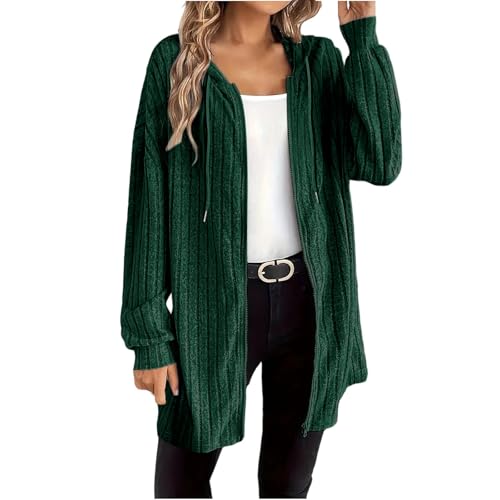 ZWDC Damen Gestreifte Kapuzenjacke mit Reißverschluss Frauen Lockerer Langarmjacke Übergangsjacke Freizeitmantel Oversize Jacke mit Taschen für Büro Alltag Reisen Outdoor von ZWDC