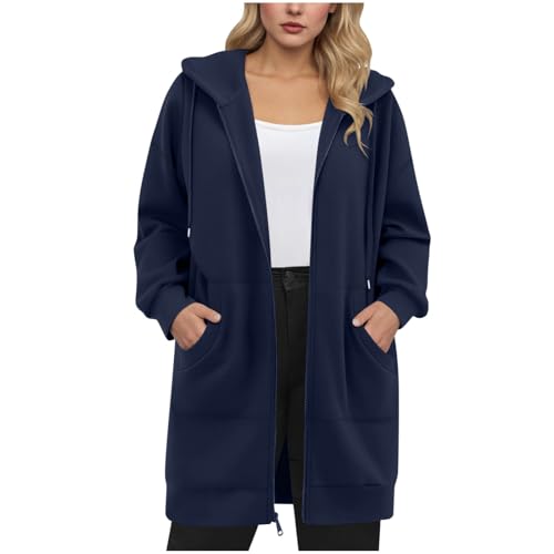 ZWDC Damen Kapuzenjacke Langarm Jacke mit Reißverschluss Übergangsjacke Freizeitmantel Frauen Kapuzenmantel Leichte Jacken mit Taschen Lässiges Oberteil für Alltag Reisen Streetwear von ZWDC
