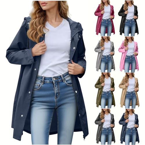 ZWDC Damen Kapuzenjacke Lange Outdoorjacke mit Kordelzug Reißverschluss und Taschen Frauen Übergroße Freizeitjacke Mantel für Alltag Arbeit Reisen Streetwear von ZWDC