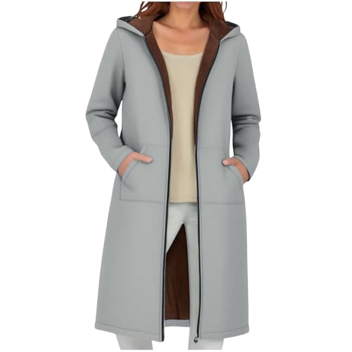 ZWDC Damen Kapuzenmantel Langer Mantel Frauen Lässige Wintermantel Freizeitmantel Windbreaker Outdoorjacke mit Reißverschluss Taschen für Alltag Reisen Streetwear ZWDC Damen Kapuzenmantel Langer Mantel Frauen Lässige Wintermantel Freizeitmantel Windbreaker Outdoorjacke mit Reißverschluss Taschen für Alltag Reisen Streetwear von ZWDC