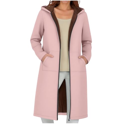 ZWDC Damen Kapuzenmantel Langer Mantel Frauen Lässige Wintermantel Freizeitmantel Windbreaker Outdoorjacke mit Reißverschluss Taschen für Alltag Reisen Streetwear von ZWDC