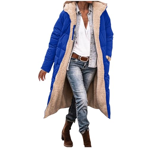 ZWDC Damen Langer Wintermantel mit Kapuze Reißverschluss Taschen Warm Gefütterte Jacke Frauen Winterparka Zweifach Tragbar Lange Steppjacke für Alltag Büro Reisen Outdoor von ZWDC