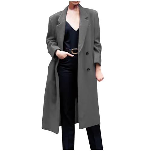 ZWDC Damen Mantel Trenchcoat,Elegant Umlegekragen Wollmantel Longsleeve Große Größen Winddichter Lang Winter Einfarbige Wintermantel Verstellbare Herbst Damenmantel Übergangsmantel von ZWDC