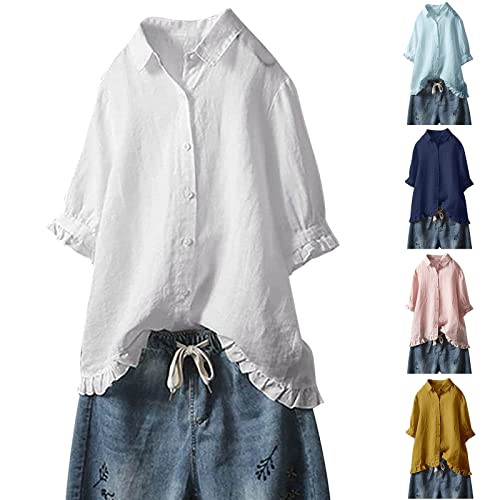 ZWDC Damen Musselin Bluse Sommer Leichte Atmungsaktive Leinenbluse Locker Freizeit Leinenhemd Oberteil Aus Baumwolle Und Leinen Mit V-Ausschnitt Und Dreiviertelärmeln Top Hemdbluse Für Alltag ZWDC Damen Musselin Bluse Sommer Leichte Atmungsaktive Leinenbluse Locker Freizeit Leinenhemd Oberteil Aus Baumwolle Und Leinen Mit V-Ausschnitt Und Dreiviertelärmeln Top Hemdbluse Für Alltag von ZWDC