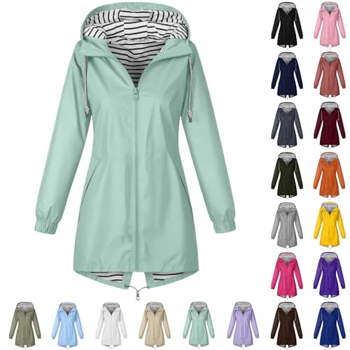 ZWDC Damen Regenjacke Kapuzenjacke Frauen Leichte Jacke mit Kapuze Taschen Outdoorjacke Windbreaker Übergangsmantel Funktionsjacke für Alltag Reisen Wandern Trekking von ZWDC
