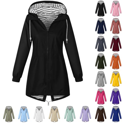 ZWDC Damen Regenjacke Kapuzenjacke Frauen Leichte Jacke mit Kapuze Taschen Outdoorjacke Windbreaker Übergangsmantel Funktionsjacke für Alltag Reisen Wandern Trekking von ZWDC