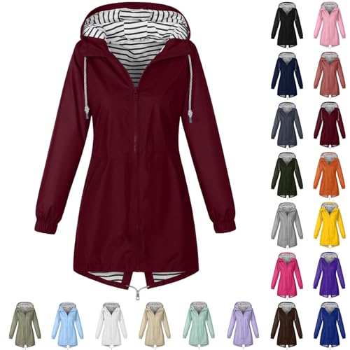 ZWDC Damen Regenjacke Kapuzenjacke Frauen Leichte Jacke mit Kapuze Taschen Outdoorjacke Windbreaker Übergangsmantel Funktionsjacke für Alltag Reisen Wandern Trekking von ZWDC