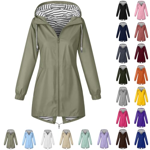 ZWDC Damen Regenjacke Kapuzenjacke Frauen Leichte Jacke mit Kapuze Taschen Outdoorjacke Windbreaker Übergangsmantel Funktionsjacke für Alltag Reisen Wandern Trekking von ZWDC