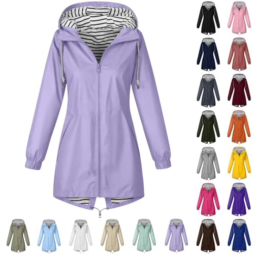 ZWDC Damen Regenjacke Kapuzenjacke Frauen Leichte Jacke mit Kapuze Taschen Outdoorjacke Windbreaker Übergangsmantel Funktionsjacke für Alltag Reisen Wandern Trekking von ZWDC