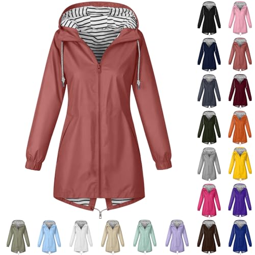 ZWDC Damen Regenjacke Kapuzenjacke Frauen Leichte Jacke mit Kapuze Taschen Outdoorjacke Windbreaker Übergangsmantel Funktionsjacke für Alltag Reisen Wandern Trekking von ZWDC
