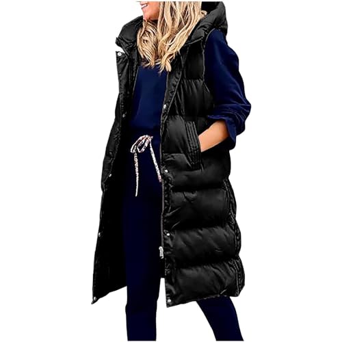 ZWDC Damen Warm Wintermäntel Reversibel Lang Pufferjacken Mit Kapuze Frauen Oberbekleidung Ärmellose Outdoorjacke Steppjacke Steppmantel von ZWDC