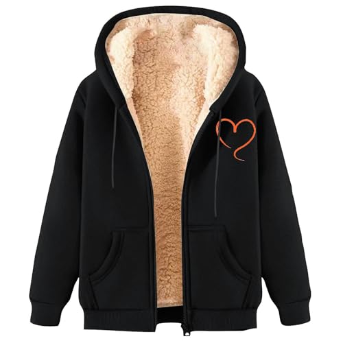 ZWDC Damen Winterjacke Warm Fleecejacke Winter Sweatjacke mit Kapuze Elegant Einfarbig Übergangsjacke Große Größen Kapuzenpullover mit Taschen Lässige Wintermantel mit ReißVerschluss Plüschjacke von ZWDC