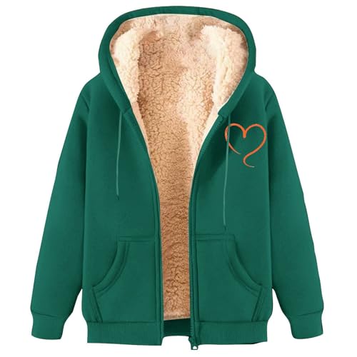 ZWDC Damen Winterjacke Warm Fleecejacke Winter Sweatjacke mit Kapuze Elegant Einfarbig Übergangsjacke Große Größen Kapuzenpullover mit Taschen Lässige Wintermantel mit ReißVerschluss Plüschjacke von ZWDC