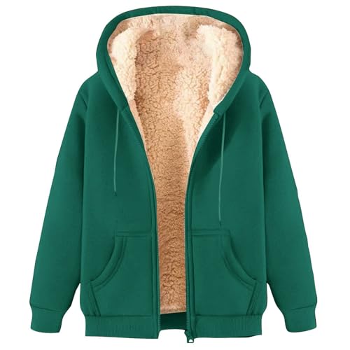ZWDC Damen Winterjacke Warm Fleecejacke Winter Sweatjacke mit Kapuze Elegant Einfarbig Übergangsjacke Große Größen Kapuzenpullover mit Taschen Lässige Wintermantel mit ReißVerschluss Plüschjacke von ZWDC