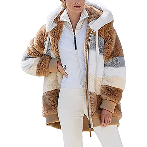 ZWDC Fleecejacke Hoodie Damen Kapuzenpullover Teddy-Fleece Warm Herbst Wintermantel Stilvoller ReißVerschluss Fellmantel PlüSchjacke Mit Taschen Damen Winterjacke für Alltag von ZWDC